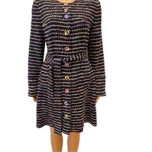 CAbi Headliner Topper Navy Stripe Multicolor Floral Tweed Coat size 2